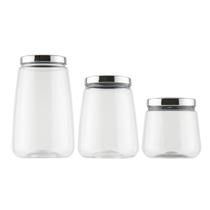 Kit 3 Potes Cônico Tampa Metalizada Plástico 3L, 2,1L e 1,2 Litros Biscoito Doces -