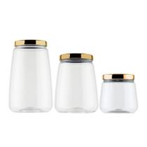 Kit 3 Potes Cônico Tampa Metalizada Plástico 3L, 2,1L e 1,2 Litros Biscoito Doces - Kit 3 Potes Cônico Tampa Metalizada Plástico 3L, 2,1L e 1,2 Litros Biscoito Doces -