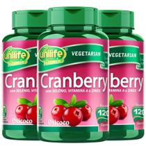 KIT 3 POTES - Cranberry Com Selênio + Vitamina A e Zinco - 120 Cápsulas 500mg - Unilife KIT 3 POTES - Cranberry Com Selênio + Vitamina A e Zinco - 120 Cápsulas 500mg - Unilife