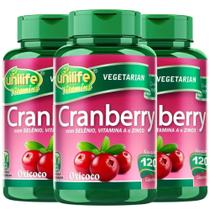 KIT 3 POTES - Cranberry Com Selênio + Vitamina A e Zinco - 120 Cápsulas 500mg - Unilife