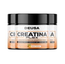 Kit 3 Potes Creatina Senior Flex Deusa 180g Com Colágeno Tipo II, HMB, Coenzima Q10, Cálcio Suplemento Alimentar Sabor Tangerina