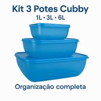 Kit 3 Potes Cubby 1L, 3L e 6L Freezer, Micro-ondas e BPA Free Kit 3 Potes Cubby 1L, 3L e 6L Freezer, Micro-ondas e BPA Free