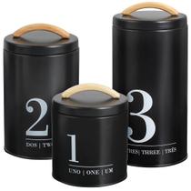 Kit 3 Potes de Metal Metalla Números Minimalista Preto Fosco