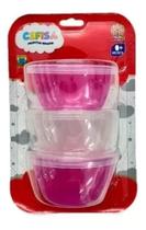 Kit 3 Potes de Papinha com Tampa Rosa - Cefisa Kit 3 Potes de Papinha com Tampa Rosa - Cefisa