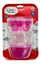 Kit 3 Potes de Papinha com Tampa Rosa - Cefisa Kit 3 Potes de Papinha com Tampa Rosa - Cefisa