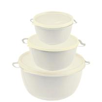 Kit 3 Potes de Plástico Bacia Com Tampa PMG Cumbuca Vasilha Saladeira Tapoer Grande Tapuer Quality Color Lummar Redonda