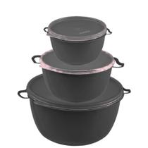 Kit 3 Potes de Plástico Bacia Com Tampa PMG Cumbuca Vasilha Saladeira Tapoer Grande Tapuer Quality Color Lummar Redonda