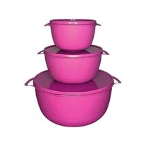 Kit 3 Potes de Plástico com Tampa Pote Bowl Hermético