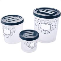 Kit 3 Potes De Plástico Rosca Redondos Para Mantimentos