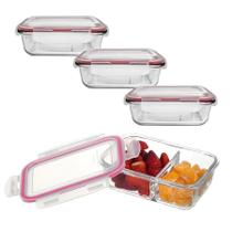 Kit 3 Potes de Vidro 1430ml Divisória Hermético Marmita Fit Quadrada Com Trava Kit 3 Potes de Vidro 1430ml Divisória Hermético Marmita Fit Quadrada Com Trava