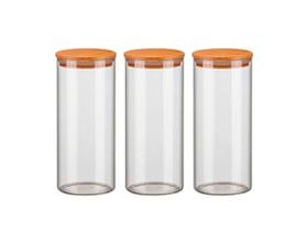 Kit 3 Potes de Vidro 1500ml Hermético Com Tampa de Madeira Bambu Porta Condimentos Kit 3 Potes de Vidro 1500ml Hermético Com Tampa de Madeira Bambu Porta Condimentos