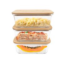 kit 3 potes de vidro 1,5L com tampa bambu hermético marmita retangulares - Tud kit 3 potes de vidro 1,5L com tampa bambu hermético marmita retangulares - Tud