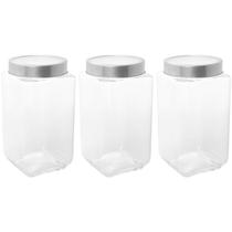 Kit 3 Potes de Vidro 1,7L Tampa Metal Lyor Gastro Prata Porta Mantimentos Retangular Kit 3 Potes de Vidro 1,7L Tampa Metal Lyor Gastro Prata Porta Mantimentos Retangular