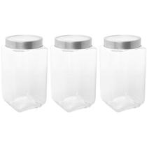 Kit 3 Potes de Vidro 1,7L Tampa Metal Lyor Gastro Prata Porta Mantimentos Retangular