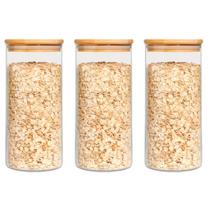 Kit 3 Potes De Vidro 1L Com Tampa De Bambu Herméticos Kit 3 Potes De Vidro 1L Com Tampa De Bambu Herméticos