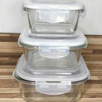 Kit 3 Potes de Vidro 3 Tamanhos Frezeer Forno Quadrado