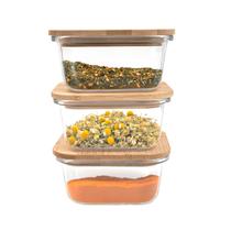 kit 3 potes de vidro 380ml com tampa de bambu hermético marmita quadrados - Tud kit 3 potes de vidro 380ml com tampa de bambu hermético marmita quadrados - Tud