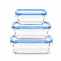Kit 3 Potes De Vidro Borosilicato Marmita Hermético 370, 640ml, 1040ml