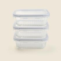 Kit 3 Potes de Vidro Borossilicato Canelado 640ml ACASA Hermético e Resistente