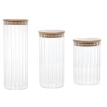 Kit 3 Potes de Vidro Canelados com Tampa Bambu Wolff Kit 3 Potes de Vidro Canelados com Tampa Bambu Wolff