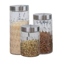Kit 3 Potes de Vidro Com Tampa em Inox 870ml/1260ml/2130ml Kit 3 Potes de Vidro Com Tampa em Inox 870ml/1260ml/2130ml