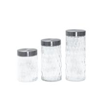 Kit 3 potes de vidro com tampa inox bolhas redondo 1300ml, 1700ml e 2200ml - Mozcada