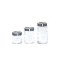 Kit 3 potes de vidro com tampa inox bolhas redondo 800ml, 1300ml e 1700ml - Mozcada