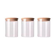 Kit 3 Potes De Vidro Hermético 400ml Tampa De Bambu