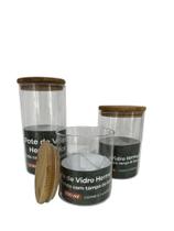 Kit 3 Potes de Vidro Hermético com Tampa de Bambu de 800ml, 1100ml e 1500ml