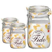 Kit 3 Potes de Vidro Hermético Compota 1L e 1,5L com Tampa Bambu Guarda Mantimentos Bormioli Roco