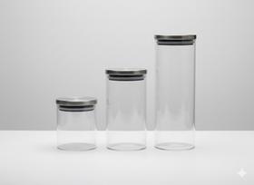 Kit 3 Potes De Vidro Hermetico Inox Multiuso Condimentos