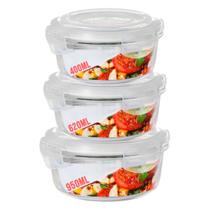 Kit 3 Potes de Vidro Hermético Marmita Redondo Forno Frezeer