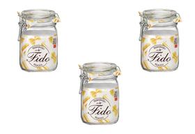 Kit 3 Potes de Vidro Hermético Original FIDO Terrina 1000 ml Ø 10,6 mm Multiuso