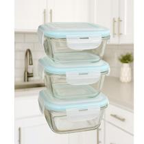 kit 3 Potes de Vidro Hermético Resistente Com Tampa 370ml