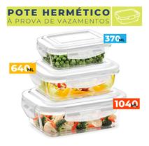 Kit 3 Potes De Vidro Hermético Retangular 370ml 640ml 1040ml