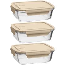 Kit 3 Potes de Vidro Herméticos 1,04L Retangulares Capuccino UZ Marmita Borossilicato Kit 3 Potes de Vidro Herméticos 1,04L Retangulares Capuccino UZ Marmita Borossilicato