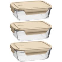 Kit 3 Potes de Vidro Herméticos 1,04L Retangulares Capuccino UZ Marmita Borossilicato Kit 3 Potes de Vidro Herméticos 1,04L Retangulares Capuccino UZ Marmita Borossilicato
