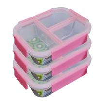 Kit 3 Potes De Vidro Marmita Hermético Tampa Geladeira Cozinha 1000ml