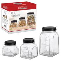 Kit 3 Potes de Vidro Organizador 250ml / 500ml / 1 Litro Kit 3 Potes de Vidro Organizador 250ml / 500ml / 1 Litro