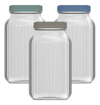 Kit 3 Potes De Vidro Porta Condimentos Alimento 1,5L Sortido