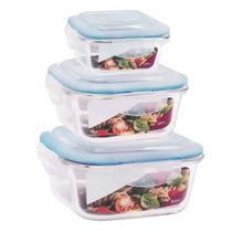Kit 3 Potes de Vidro Quadrado 320ml, 520ml e 800ml com Tampa Hermética Vedação Total