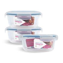 Kit 3 Potes De Vidro Redondo Com Tampa Hermética 1300ml