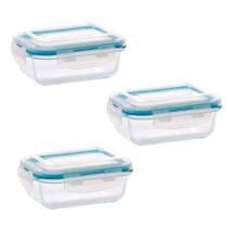 Kit 3 Potes de Vidro Retangular 1040ml com Tampa Hermética Vedação Total e Alta Resistência