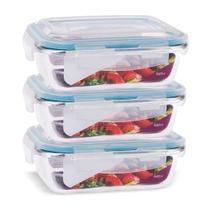 Kit 3 Potes de Vidro Retangular 640 ml Tampa Hermética