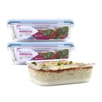 KIT 3 Potes de Vidro Retangular com Tampa Hermética 1520ml KIT 3 Potes de Vidro Retangular com Tampa Hermética 1520ml