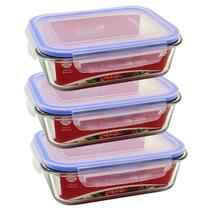 Kit 3 Potes De Vidro Retangular Tampa Hermética 1000ML