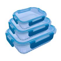 Kit 3 Potes De Vidro Retangular Tampa Hermética Marmita Listrado Verde PMG