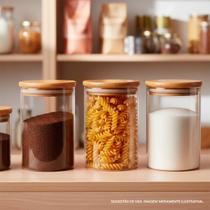 Kit 3 Potes De Vidro Tampa Bambu Hermético Organizador 700ml Transparente Kit 3 Potes De Vidro Tampa Bambu Hermético Organizador 700ml Transparente