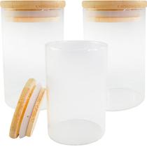 Kit 3 Potes de Vidro Tampa de Bambu Hermética com Vedação Pote 200Ml Para Cafe Grãos Açúcar Alimentos Mantimentos