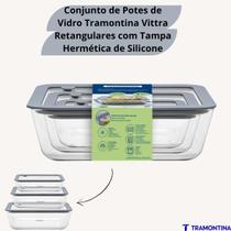 Kit 3 Potes de Vidro Tramontina Vittra Retangulares com Tampa Hermética Silicone para Alimentos Kit 3 Potes de Vidro Tramontina Vittra Retangulares com Tampa Hermética Silicone para Alimentos